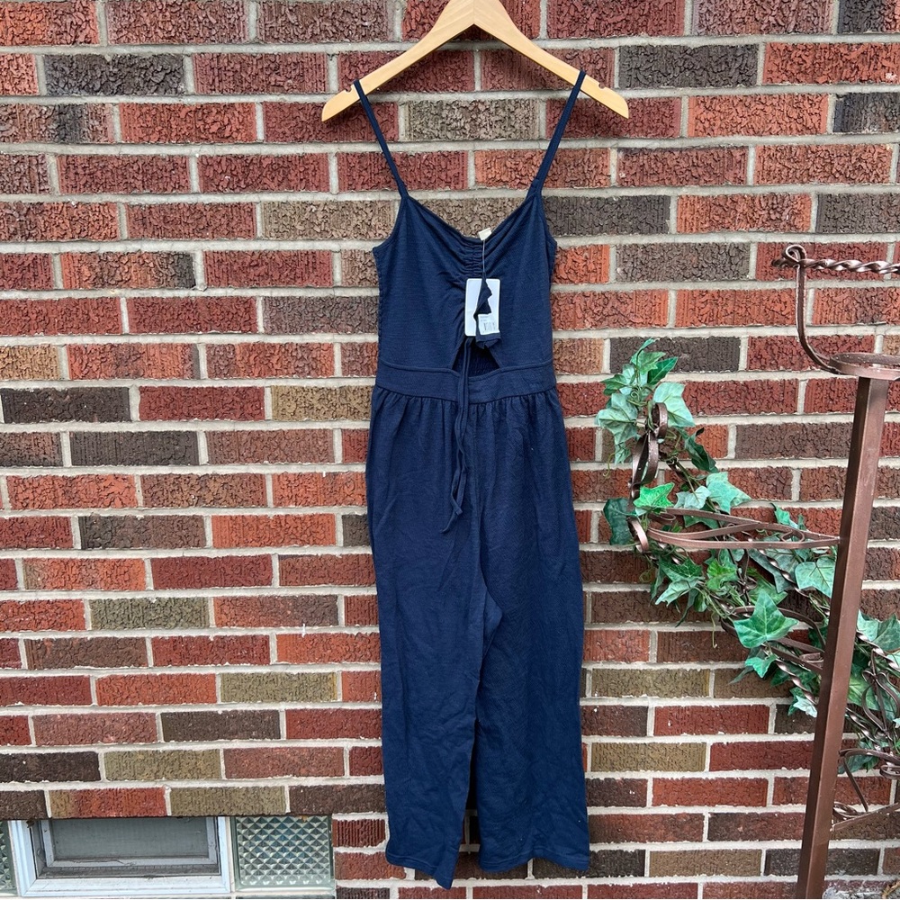 Roxy Navy Blue Spaghetti Strap Drawstring Cropped… - image 1